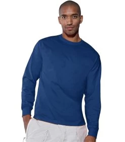 Hanes TAGLESS 6.1 Oz. Comfortsoft Long Sleeve T-Shirt -Outfit Fashion Shop HNS H5586 DeepRoyal