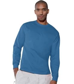 Hanes TAGLESS 6.1 Oz. Comfortsoft Long Sleeve T-Shirt -Outfit Fashion Shop HNS H5586 DenimBlue