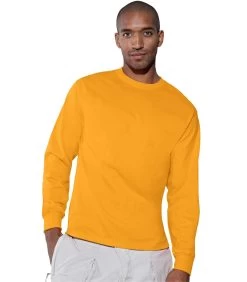 Hanes TAGLESS 6.1 Oz. Comfortsoft Long Sleeve T-Shirt -Outfit Fashion Shop HNS H5586 Gold
