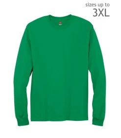 Hanes TAGLESS 6.1 Oz. Comfortsoft Long Sleeve T-Shirt -Outfit Fashion Shop HNS H5586 KellyGreen