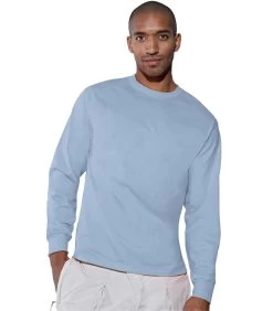 Hanes TAGLESS 6.1 Oz. Comfortsoft Long Sleeve T-Shirt -Outfit Fashion Shop HNS H5586 LightBlue
