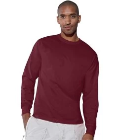 Hanes TAGLESS 6.1 Oz. Comfortsoft Long Sleeve T-Shirt -Outfit Fashion Shop HNS H5586 Maroon