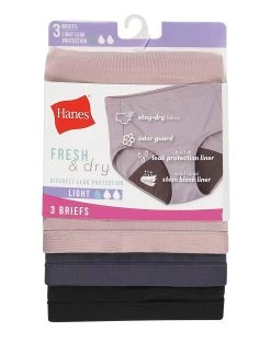 Hanes Women’s Fresh & Dry Light Period Underwear Brief 3-Pack -Outfit Fashion Shop HNS LL40AS Assorted Front 637829390347644505