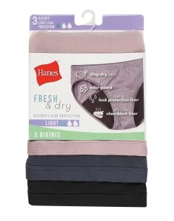 Hanes Women’s Fresh & Dry Light Period Underwear Bikini 3-Pack -Outfit Fashion Shop HNS LL42AS Assorted Front 637829412478324901
