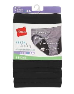 Hanes Women’s Fresh & Dry Light Period Underwear Bikini Black 3-Pack 10 Hanes Women’s Fresh & Dry Light Period Underwear Bikini Black 3-Pack -Outfit Fashion Shop HNS LL42BL Black Front 637829436877443854