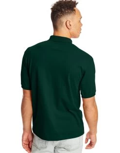 Hanes Mens CottonBlend® EcoSmart® Jersey Polo With Pocket 2-Pack -Outfit Fashion Shop HNS O0504 DeepForest Back 637834671457515322