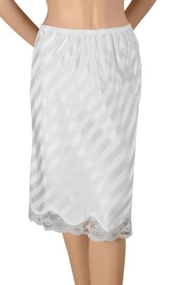 Gemsli Shadow, Tone On Tone Striped Half Slip With Novelty Lace, Cling Free -Outfit Fashion Shop HS305 WHT