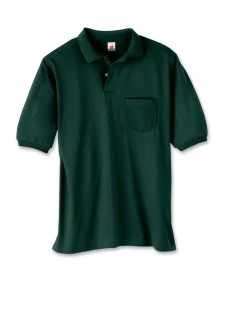 Hanes Cotton-Blend Jersey Men's Polo With Pocket -Outfit Fashion Shop JMS H0504 DeepForest