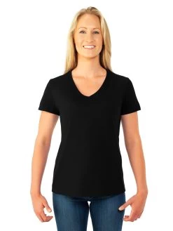Fruit Of The Loom Womens HD Cotton Short Sleeve V-Neck T-Shirt 24 Fruit Of The Loom Womens HD Cotton Short Sleeve V-Neck T-Shirt -Outfit Fashion Shop L39VR black front.33ddef03b3cccfe2
