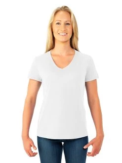 Fruit Of The Loom Womens HD Cotton Short Sleeve V-Neck T-Shirt 35 Fruit Of The Loom Womens HD Cotton Short Sleeve V-Neck T-Shirt -Outfit Fashion Shop L39VR white front.dea8d4a8e132eaf0