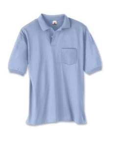 Hanes Cotton-Blend Jersey Men's Polo With Pocket -Outfit Fashion Shop OHP H0504 LightBlue