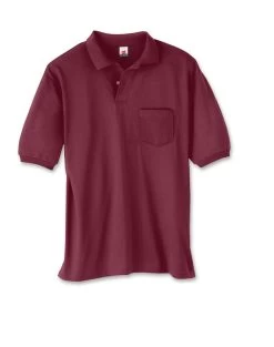 Hanes Cotton-Blend Jersey Men's Polo With Pocket -Outfit Fashion Shop OHP H0504 Maroon