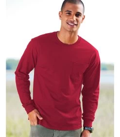 Hanes Men's TAGLESS Long-Sleeve T-Shirt With Pocket