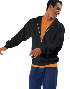 Hanes Ultimate Cotton Full-Zip Fleece Hood 10 Oz 25 Hanes Ultimate Cotton Full-Zip Fleece Hood 10 Oz -Outfit Fashion Shop OHP HF280 Black