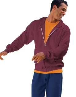 Hanes Ultimate Cotton Full-Zip Fleece Hood 10 Oz 34 Hanes Ultimate Cotton Full-Zip Fleece Hood 10 Oz -Outfit Fashion Shop OHP HF280 Maroon