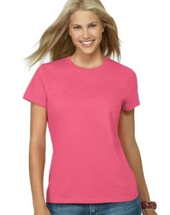 Hanes Classic-Fit Jersey Women's T-Shirt 4.5 Oz -Outfit Fashion Shop OHP HSL04 BrightRose