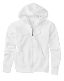 Hanes Women's Fleece Full-Zip Hood - 8 Oz -Outfit Fashion Shop OHP HW280 White
