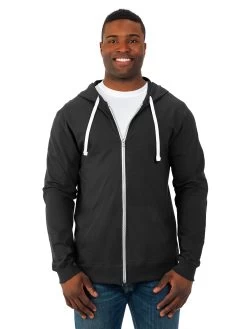Fruit Of The Loom Mens Sofspun Jersey Full-Zip Hoodie -Outfit Fashion Shop SF60R black front.97aeec152c7cae00
