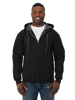 Fruit Of The Loom Mens Sofspun Full-Zip Hooded Sweatshirt -Outfit Fashion Shop SF73R black front.d924c6e1ac3897c3