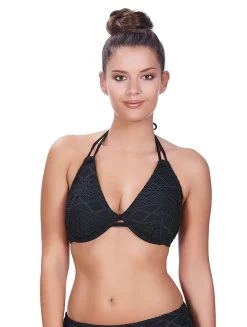 Freya Womens Sundance Underwire Bandless Halter Bikini Top -Outfit Fashion Shop SUNDANCE BLACK UW BANDLESS HALTER BIKINI TOP AS3971 F