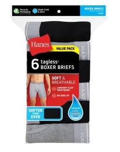 Hanes Men's Tagless® Boxer Briefs 6-Pack 8 Hanes Men's Tagless® Boxer Briefs 6-Pack -Outfit Fashion Shop hns 2349k6 assorted detail01 637812157983380120