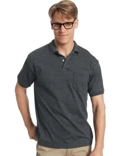 Hanes Cotton-Blend Jersey Men's Polo With Pocket -Outfit Fashion Shop mesibas com 637002694440482247