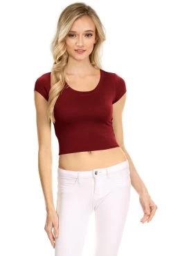 NYL Womens Basic Short Sleeve Scoop Neck Crop Top - USA, -Outfit Fashion Shop mesibas com 637534058359924242