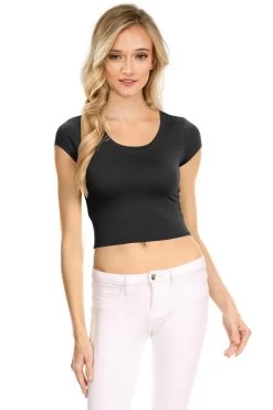 NYL Womens Basic Short Sleeve Scoop Neck Crop Top - USA, -Outfit Fashion Shop mesibas com 637534058465551517
