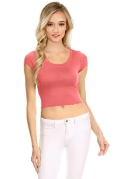 NYL Womens Basic Short Sleeve Scoop Neck Crop Top - USA, -Outfit Fashion Shop mesibas com 637534058731976969