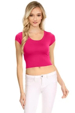 NYL Womens Basic Short Sleeve Scoop Neck Crop Top - USA, -Outfit Fashion Shop mesibas com 637534059343721914