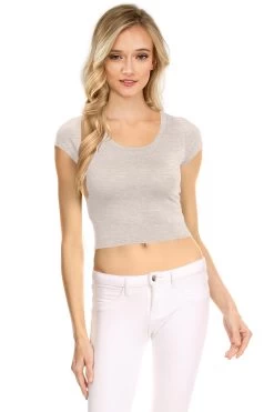 NYL Womens Basic Short Sleeve Scoop Neck Crop Top - USA, -Outfit Fashion Shop mesibas com 637534061085830014