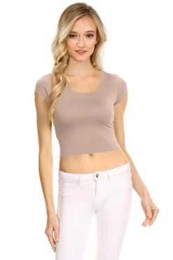 NYL Womens Basic Short Sleeve Scoop Neck Crop Top - USA, -Outfit Fashion Shop mesibas com 637534061330223582