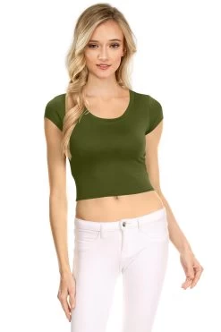 NYL Womens Basic Short Sleeve Scoop Neck Crop Top - USA, -Outfit Fashion Shop mesibas com 637534061856029182