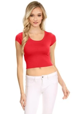 NYL Womens Basic Short Sleeve Scoop Neck Crop Top - USA, -Outfit Fashion Shop mesibas com 637534062322289191