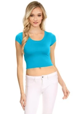 NYL Womens Basic Short Sleeve Scoop Neck Crop Top - USA, -Outfit Fashion Shop mesibas com 637534062713873060