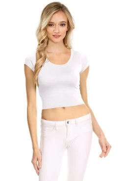 NYL Womens Basic Short Sleeve Scoop Neck Crop Top - USA, -Outfit Fashion Shop mesibas com 637534063130927270