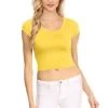 NYL Womens Basic Short Sleeve Scoop Neck Crop Top - USA,